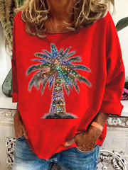 Christmas Palm Tree Print Crew Neck Sweatshirt