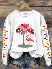 Christmas Flamingo Print Crewneck Sweatshirt