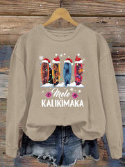 Mele Kalikimaka Hawaii Christmas Print Crew Neck Sweatshirt