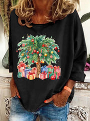 Christmas Palm Tree Holiday Print Casual Sweatshirt