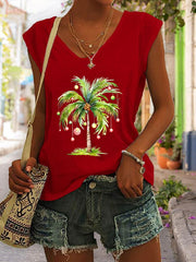 Casual Christmas Palm Tree Printed Vest