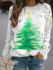 Retro Christmas Tree Print Casual Sweatshirt
