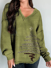 Christmas Print Long Sleeve V-neck Comfortable Cotton Shirt