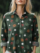 Christmas Mistletoe Pattern Printed Casual Cotton And Linen Shirt