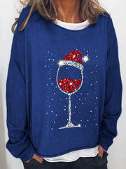 Christmas Red Wine Glass Print Sweatshirt