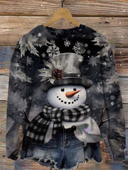 Women's Winter Snowman Print Long Sleeve Top