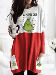 Christmas I'm A Mean One Printed Casual Pocket Long Sleeve T-Shirt