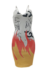 Fire Graphic Backless Bodycon Cami Dress