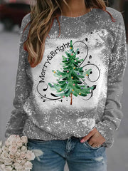 Merry And Bright Christmas Tree🎄 Bleach Print Casual Sweatshirt
