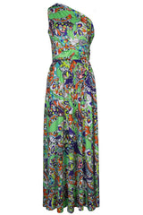 Allover Graphic Print Ruched One Shoulder Dress