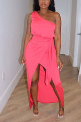 Wrap Asymmetrical Hem Tie Front Maxi Dress