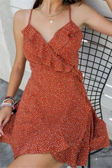 Allover Print Wrap Hem Ruffle Trim Cami Dress