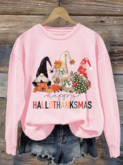 Hallothanksmas Gnome Print Crew Neck Sweatshirt