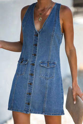 Button Fly Flap Pocket Short Denim Dress