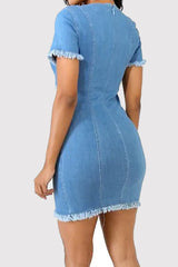 Distressed Detail Frayed Hem Denim Dress