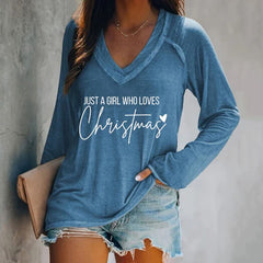 Just A Girl Who Loves Christmas Print Casual Long Sleeve T-Shirt