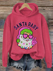 Christmas Pink Santa Baby Print Hoodie