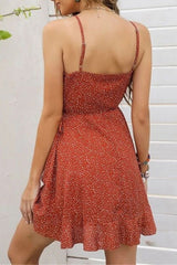 Allover Print Wrap Hem Ruffle Trim Cami Dress