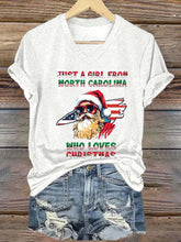 North Carolina Christmas Print Casual T-Shirt