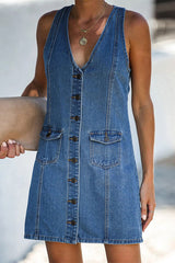 Button Fly Flap Pocket Short Denim Dress