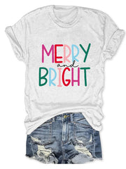 Merry And Bright Christmas Print T-Shirt