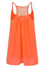 Crochet Detail Ruffle Hem Short Chiffon Dress