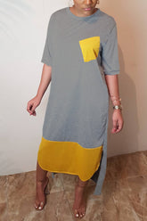Colorblock Patched Detail Split Hem Tee Dress