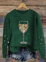 Women's Christmas Wine Jewel Art Crew Neck Sweatshirt
