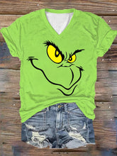 Christmas Cartoon Character Print V-Neck Tee