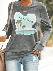 Retro Florida Merry Christmas Beach Palm Tree Print Sweatshirt