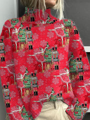 Nutcracker Christmas Print Knit Turtleneck Pullover Sweater