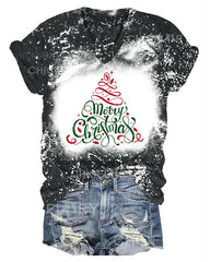 Women Merry Christmas Tree Print T-shirt