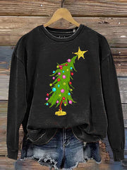 Christmas Tree Print Crew Neck Sweatshirt