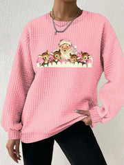 Vintage Pink Santa Print Waffle Sweatshirt