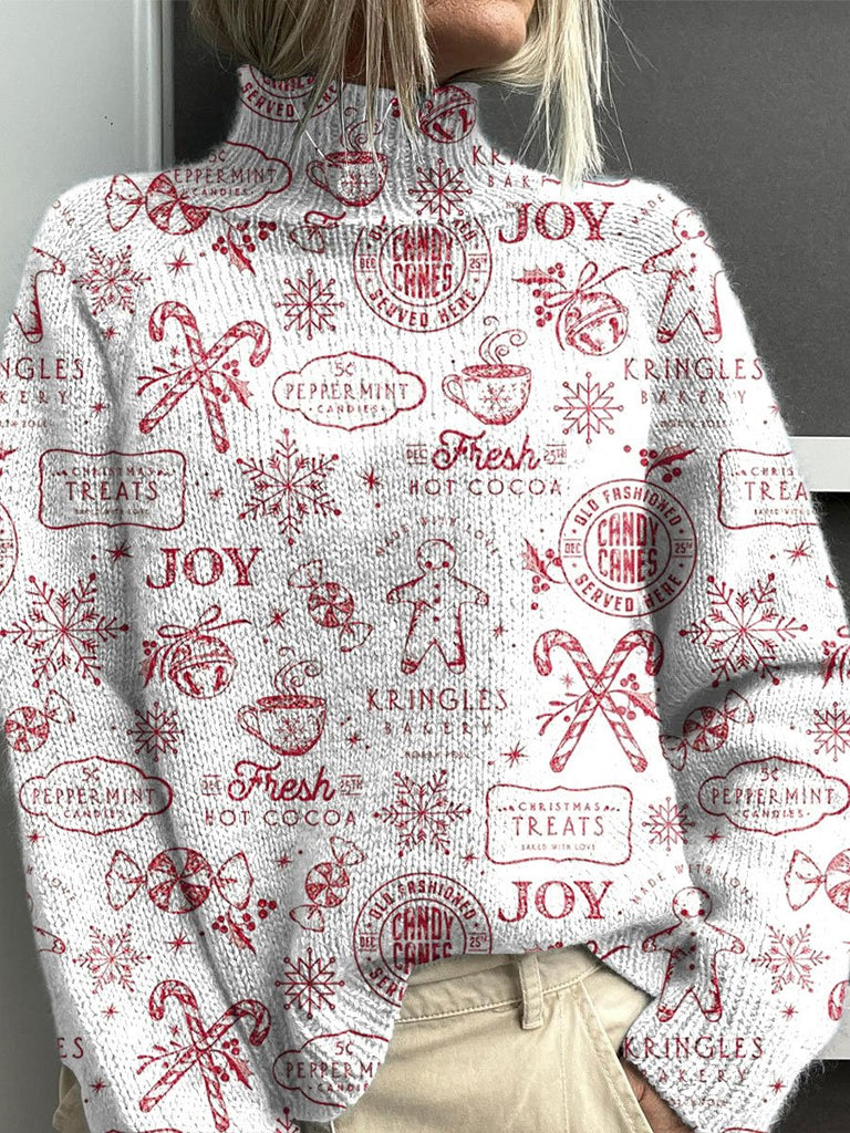 Christmas Gift Decoration Pattern Knit Turtleneck Pullover Sweater