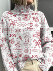 Christmas Gingerbread Man Print Knit Turtleneck Pullover Sweater