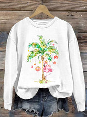 Christmas Palm Tree Print Crewneck Sweatshirt