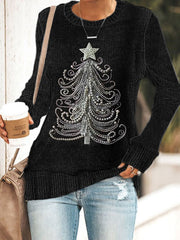 Women's Christmas Tree Jewel Art Print Long Sleeve Sweatshirt