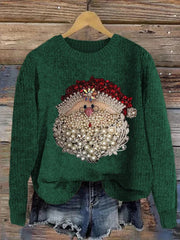 Women's Christmas Santa Claus Jewel Art Crew Neck Sweatshirt