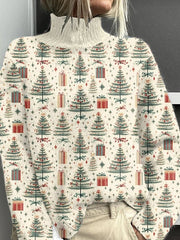 Christmas Tree Print Casual Knitted Turtleneck Sweater