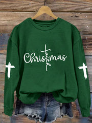 Christmas Faith CRoss Print Crew Neck Sweatshirt