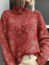 Christmas Snowflake Pattern Printed Knit Turtleneck Pullover Sweater