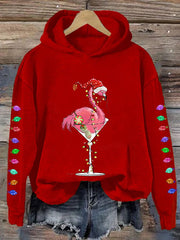 Christmas Colorful Lights Flamingo Holiday Casual Hoodie