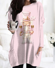 Pink Christmas Nutcracker Print Knit Midi Top