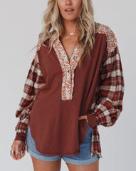 Floral Plaid Patchwork Raw Edge Top