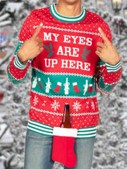 Retro My Eyes Are Up Here Ugly Christmas Sweater