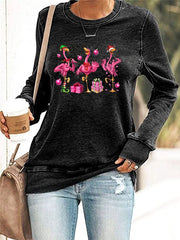 Flamingo Christmas Print Casuasl Sweatshirt
