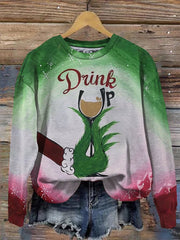Vintage Christmas Grink Up Printed Crew Neck Sweatshirt