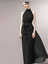 Purple Jewel Neck Lace Up Chiffon Maxi Beach Dress