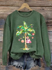 Christmas Palm Tree Print Crewneck Sweatshirt
